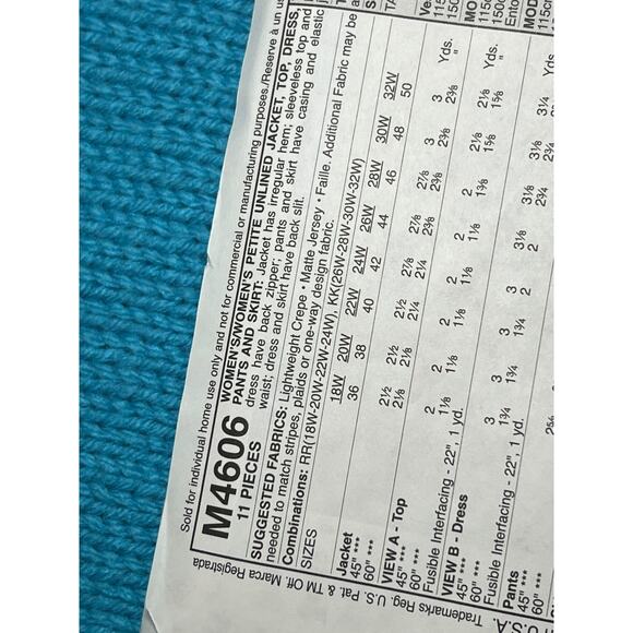 McCalls 4606 long jacket top skirt pants dress pattern sz 18w 20w 22w 24w - Picture 5 of 6